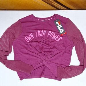 NWT FILA Women's 'Own Your Power' Graphic Training Workout Top, Purple & Pink